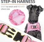 PUPTECK Dog Harness and Leash Set for Small Medium Dogs No Pull Step-in Soft Mesh Puppy Cat Vest Harnesses Reflective at Night, Pink XS