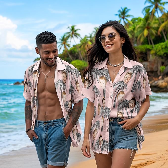 Custom Hawaiian Shirt with Face for Men, Unisex Tropical Beach Shirts Personalized Casual Funny Hawaii Button Down Shirts