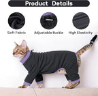 PUMYPOREITY Sticky Hair Cat Clothes, Prevent Hair Loss Cat Pajamas, Soft Cat Sweaters for Cats Only, Cat Hair Sticky Onesie, Cat Recovery Suit After Surgery, Black, S