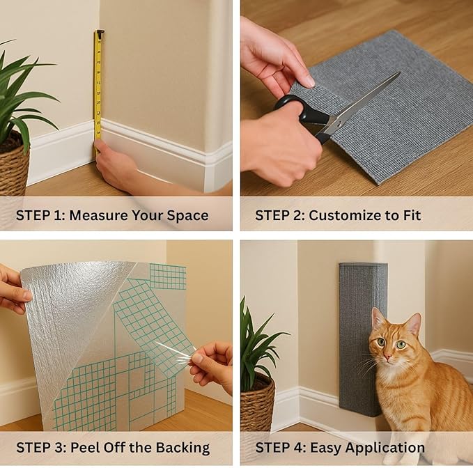 Cat Scratch Mat (5 Pack), 23.6’’ x 11.8’’ Wall Corner Scratcher, Versatile Self-Adhesive Replacement Easy Use for Cat Trees, Cat Wall Furniture, Scratching Posts, and Couch Protection (Black)