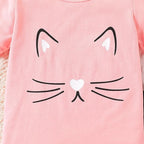 4-8T Toddler Girl Clothes Cat face print Short Sleeve Top+Pants Outfits Girl Spring and summer 2-Piece Set