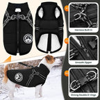 PETCARE Winter Dog Coat with Harness Built in Waterproof Dog Jackets Warm Pet Fleece Vest Windproof Snow Jacket Snowsuit Reflective Dogs Cold Weather Coats for Puppy Small Medium Large Dogs Cats