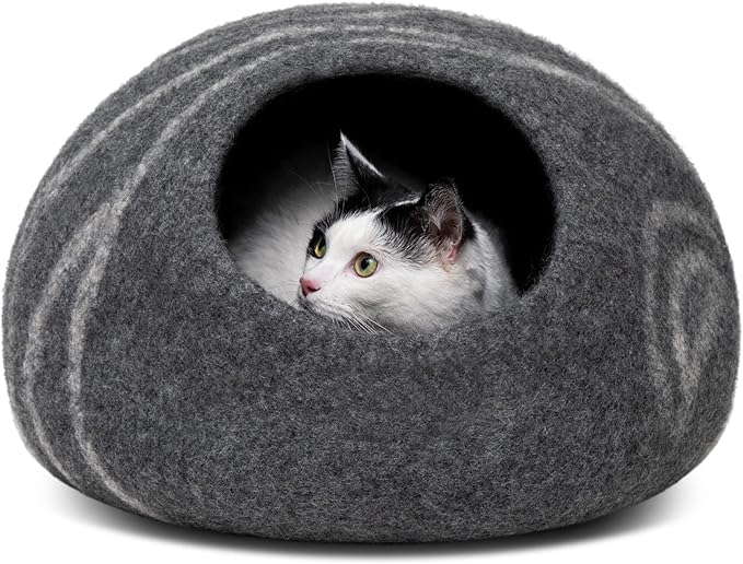 MEOWFIA Cat Cave – Premium Felt Cat Bed for Indoor Cats, Handmade Merino Wool (Dark Grey, Medium)