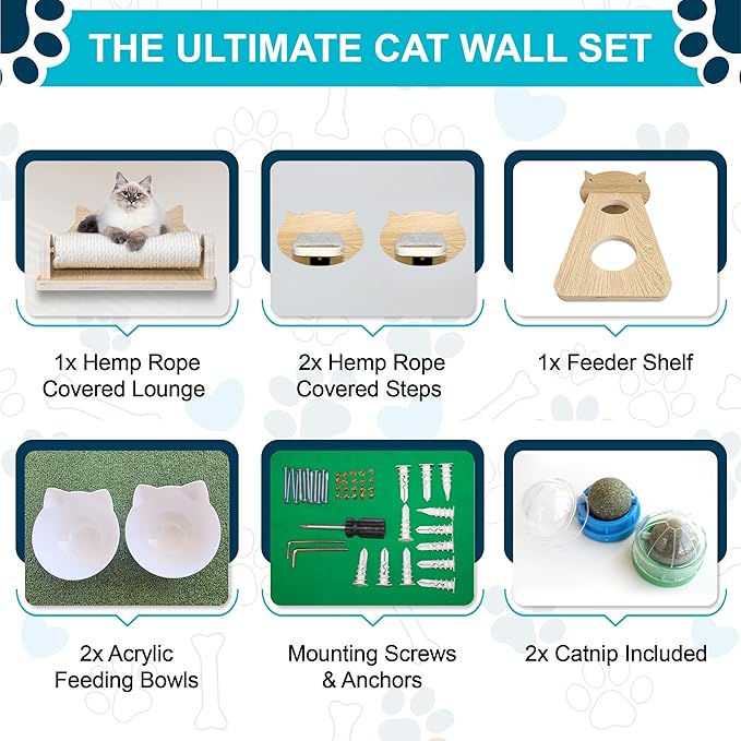 Big Cat Wall Shelves with 3 Steps, Wall Furniture for Large Cats, Feeding Shelf, Mounted Cat Bed, Easy Installation Modern and Durable Shelves for Cats.