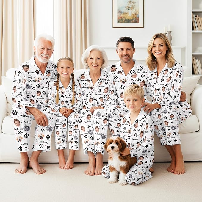 Artsadd Custom Pajamas for Women Men Family, Personalized Face Pjs Pajama Pants, Funny Pet Photo Loungewear Sleepwear Jammies