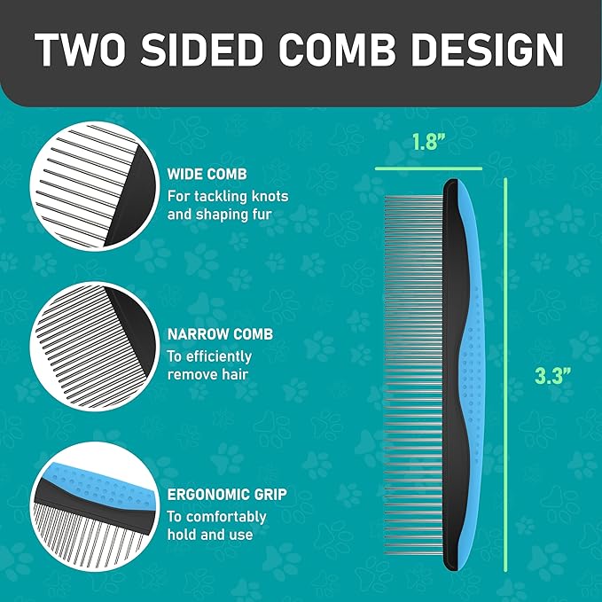 Maxpower Planet Pet Grooming Brush - Double Sided Shedding and Dematting Undercoat Rake Comb for Dogs and Cats,Extra Wide (B1 - Rake, Gloves & Comb, Large)