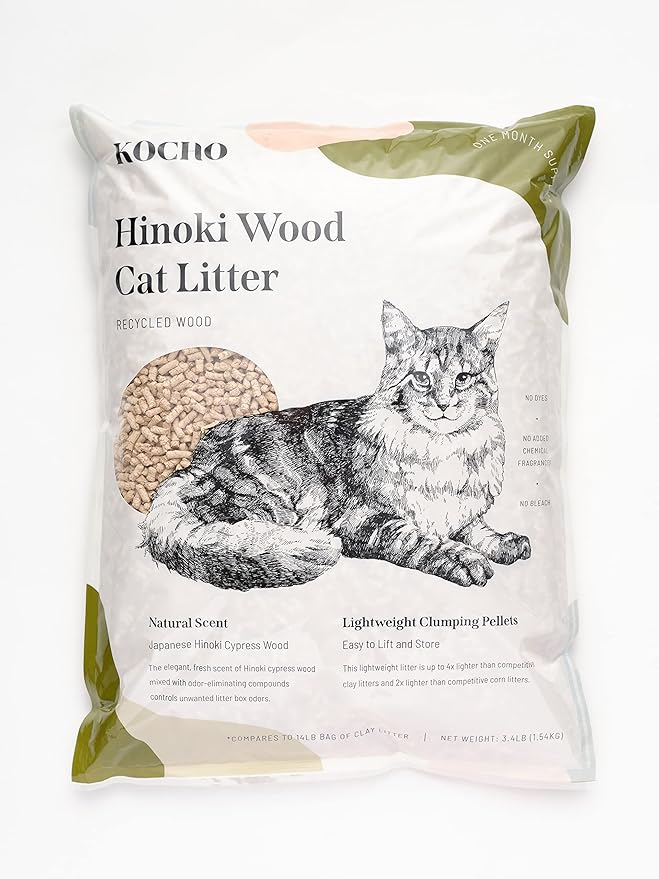 KOCHO Hinoki Wood Cat Litter, Upcycled, Ultra Lightweight, Natural Aroma of Hinoki Japanese Cypress, Gentle Clumping, Dust-Free