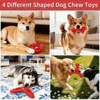 Natural Rubber Dog Chew Toys 4Pack,Tough Dog Toys for Aggressive Chewers Small Medium Breed,Interactive Dog Toys for Puppy to Clean Teeth Gum Massage,Tug & Fetch(Red)