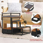 Dog Window Perch, Elevated Pet Bed with Stairs and Storage Drawer, Non-Slip Dog Stairs for Small Dogs, Cat Dog Window Seat Pet Stairs for Bed and Couch, Rustic Brown