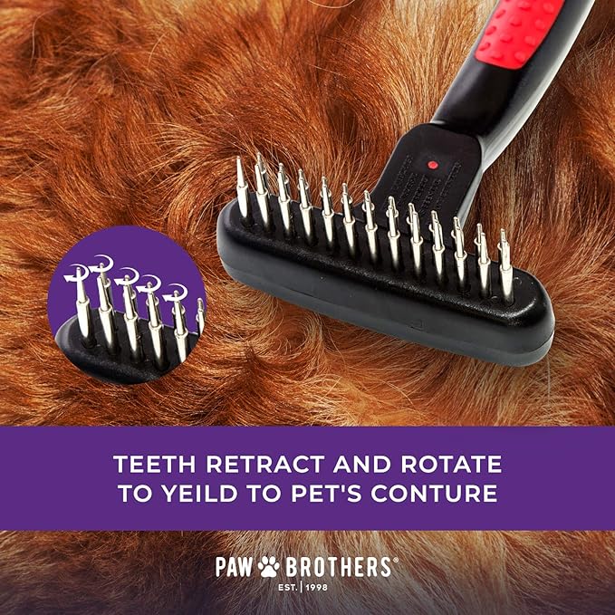 RYAN'S PET SUPPLIES Paw Brothers Magic Spring Undercoat Rake for Dogs, Professional Grade, Spriing Loaded Pins, Comfort Grip, 6.8 in