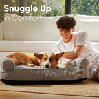 FUKUMARU Cute Dog Bed, Waterproof Corduroy Dogs Couch, 36in Orthopedic Pet Sofa for Medium to Large Dogs Dog, Warm Cotton Pet Bed with Washable Cover, Grey