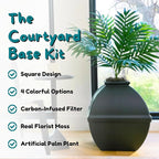 Good Pet Stuff Hidden Litter Box Planter, Decorative Cat Litter Enclosure with Carbon Filter, Artificial Plant, Easy Clean, Indoor Design, Courtyard Square Style, Base Kit, Black Suede
