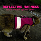 Kitty Holster Reflective Cat Harness – High-Visibility Cat Harness for Travel, Day and Night Walking - Soft Cotton Cat Accessories, Breathable, Secure & Washable, Made in USA - Flamingo Pink, S to M