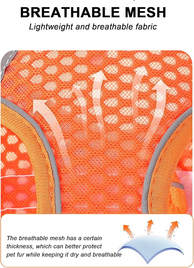 S Orange Soft Mesh Dog Harness and Leash Set,No Escape Puppy Harnesses for Training Walking， Reflective Adjustable Puppy Vest for Small Medium Dogs, Cats (Orange, S)