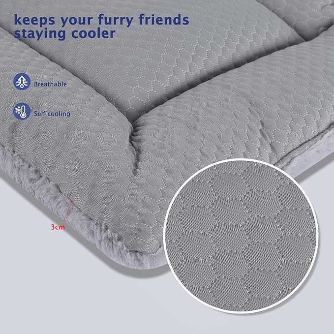 Dog Bed Mat, Crate Pad Reversible,Soft Kennel Pad, Washable Dog Crate Mat (Cool and Warm),Pet Sleeping Mattress for Small Medium Dogs XB009 (36''x23'',Grey)