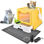 Enclosed Cat Litter Box with Lid Foldable Potty,Drawer Type Extra Large Cover Litter Box with Mat, Kitty Free in and Out/One-Way,Odor Control Anti-Splashing Easy Cleaning (Yellow)
