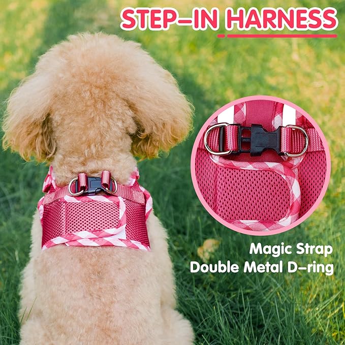 PUPTECK Dog Harness for Puppy and Small Sized Dogs, Step-in No Pull Soft Mesh Vest Harness for Cats Small Pets Walking, Fuschia, New XS
