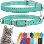 CollarDirect Leather Cat Collar with Bell - Kitten Collar, Small and Big Cat Collar for Boy Cats, Girl Cats with Safety Elastic Strap (Neck Fit 8"-11", Mint Green)