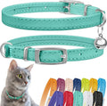 CollarDirect Leather Cat Collar with Bell - Kitten Collar, Small and Big Cat Collar for Boy Cats, Girl Cats with Safety Elastic Strap (Neck Fit 6"-7", Mint Green)