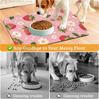 Dog Bowl Mat,Strawberry Pet Feeding Mat for Floors Waterproof,White Daisy Absorbent Dogs Placemat for Food and Water Quick Dry Pet Cat Feeding Mats with Non Slip Bottom 12" x 20"