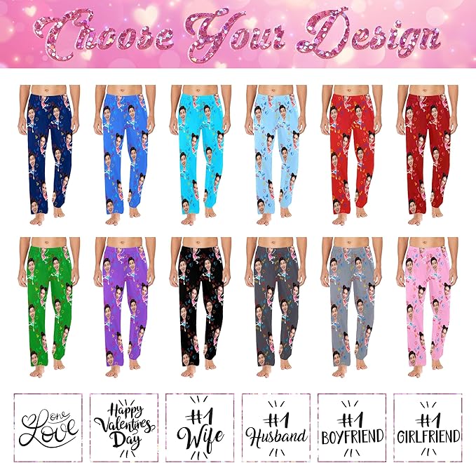 Artsadd Personalized Christmas Pajama Pants Socks for Men Custom Photo Pajama Bottoms for Men S-XXL