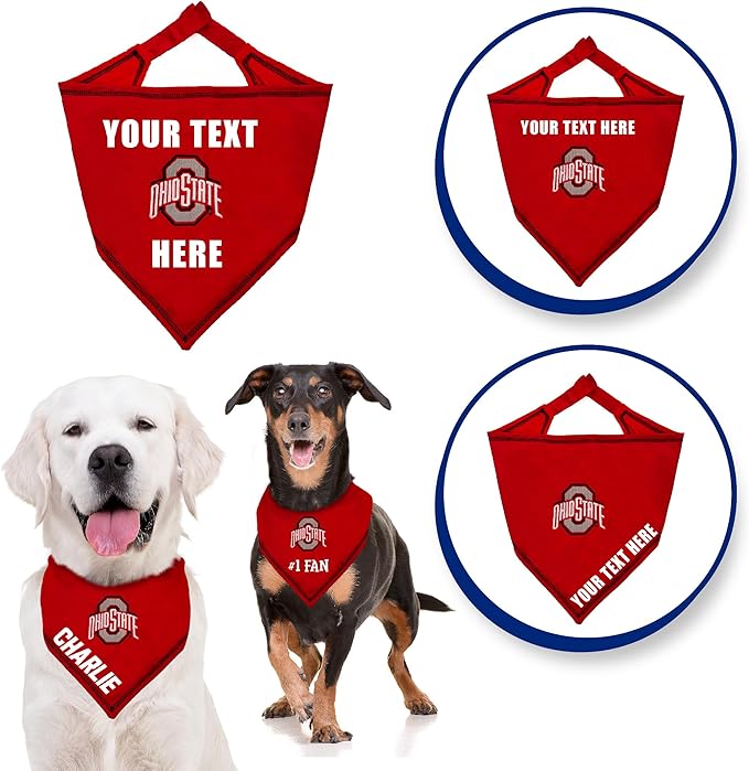 NCAA Ohio State Buckeyes Personalized Tie Bandana for Dogs & Cats, Size Small/Medium. Custom Dog Bandana Scarf Bib for Pet Cat Dog. The Ultimate Game-Day & Party Customizable Bandana