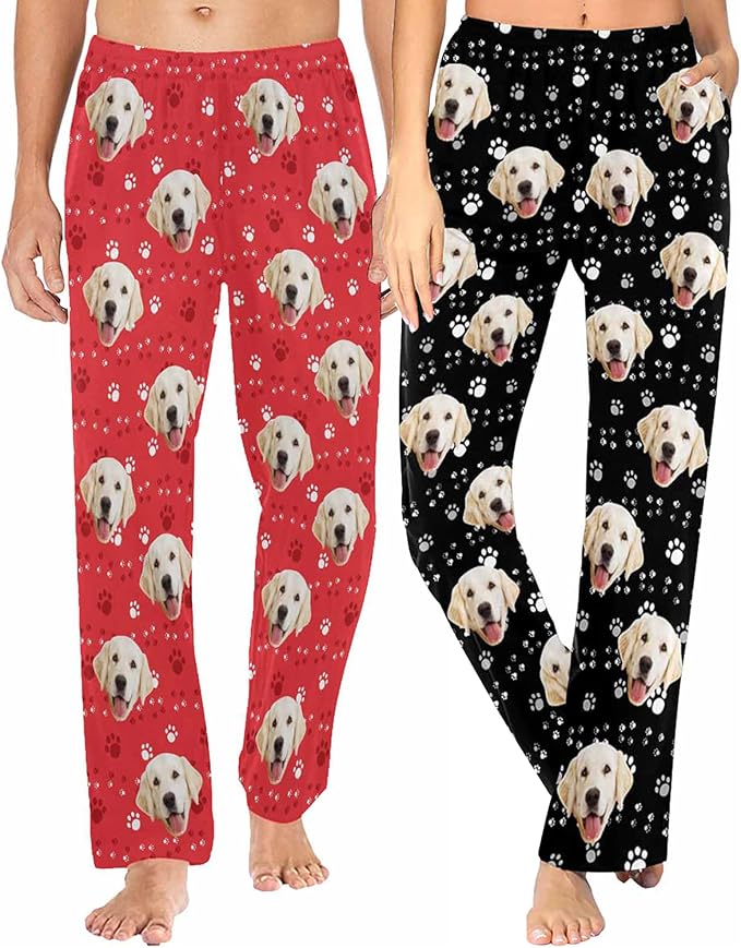 MyPupSocks Customized Face Pajamas Pants Sleep Bottoms for Men Women XS-2XL