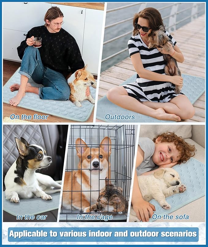 Dog Cooling Mat for Summer Self-Cooling Mat for Dogs & Cats Summer Outdoor Dog Pad Cooling Washable, Portable & Non-Toxic, High-Tech Fabric Crates, Beds, Cars (38"x27", Large)