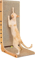 EHEYCIGA Cardboard Cat Scratcher for Indoor Cats, 32 Inch L Shaped Vertical Cat Scratching Board with Ball Cat Toy, Extra Large Cat Scratcher Pad, Brown