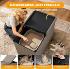 3-in-1 Cat Litter Box Enclosure with Odor Control, Multi-Functional Hidden Litter Box Furniture Bench, Dog Proof, Space-Saving Ottoman Cabinet with Flip-Up Lid, Storage Footrest, Light Grey