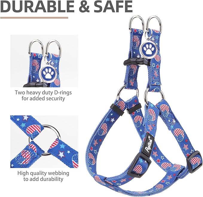 PUPTECK No Pull Dog Harness Soft Adjustable Basic Nylon Step in Puppy Vest Outdoor Walking with ID Tag, American Flag, M