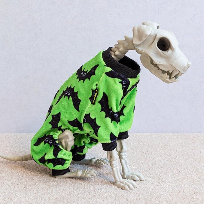 Fitwarm Halloween Bat Dog Pajamas, Funny Costumes for Small Dogs Boy Girl, Pet Outfit, Lime Green, Black, XXL