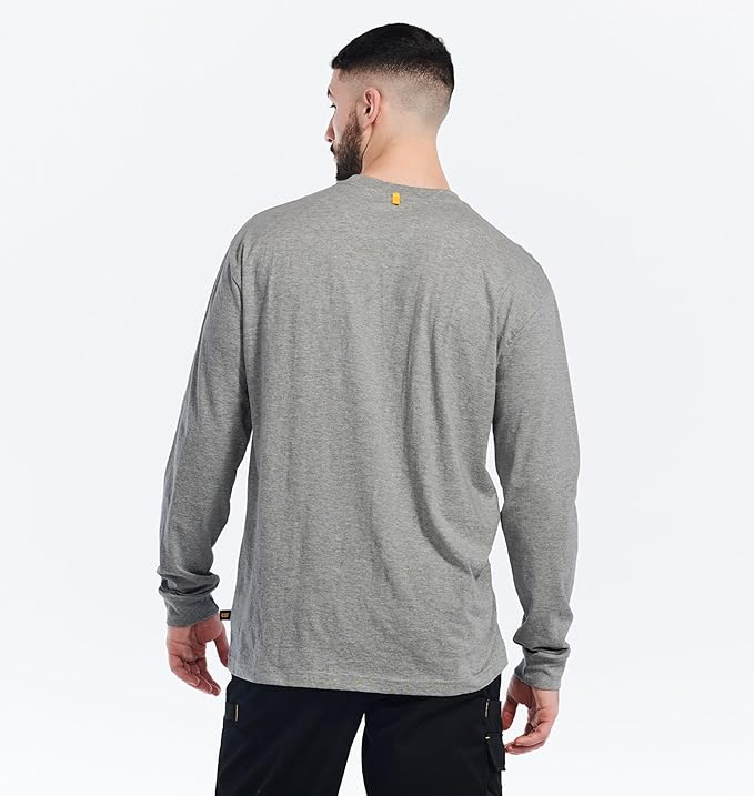 Caterpillar Trademark Banner Long Sleeve Tee Shirts for Men with Center Back Neck Wire Management Loop and Cat Workwear Logo