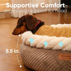 FUKUMARU Dog Bed, Calming Donut Dog Beds, Plush Faux Fur&Corduroy Cat Beds, Cute Round Washable Pet Bed for Large Cats and Small Dogs, Cat Cave with Anti-Slip Bottom, 25inch, Camel
