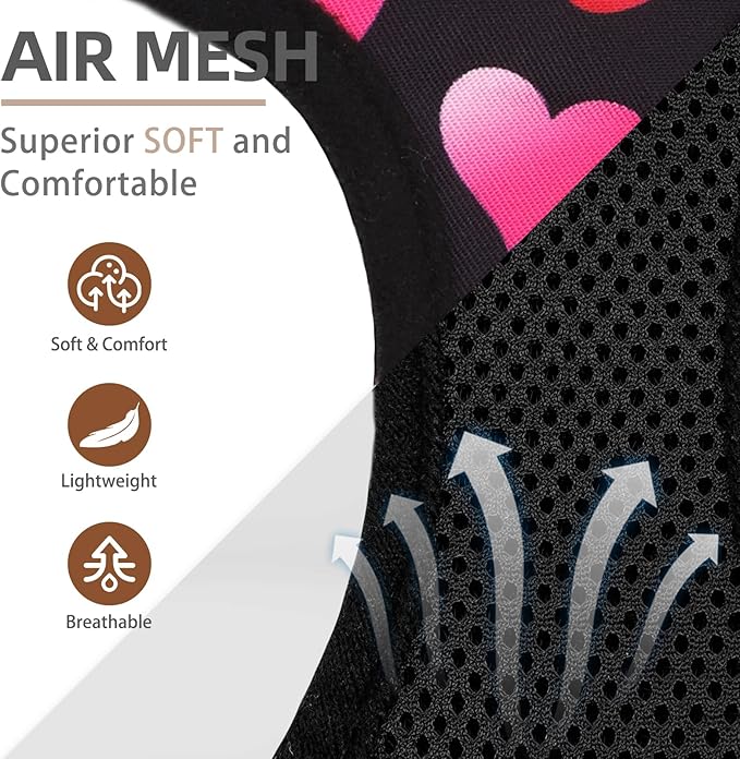 PUPTECK Dog Harness and Leash Set for Small Medium Dogs No Pull Step-in Soft Mesh Puppy Cat Vest Harnesses Reflective at Night Valentine, Black&Pink Heart, M