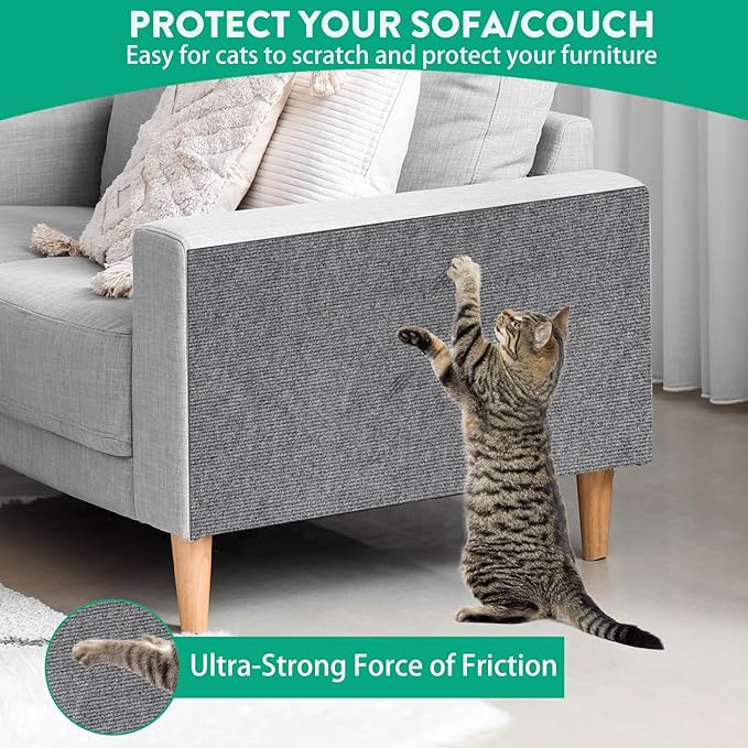 Trimmable Cat Scratcher Mat, 39.4"x15.8" Self-Adhesive Cat Scratching Carpet Pad Replacement for Cat Tree Shelves, Steps and Posts, DIY Cat Scratch Couch Furniture Protector