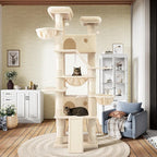 SHA CERLIN 81in Multi-Level Tall Cat Tree Tower for Indoor Kitties/Larger Cat Condo Furniture with Hammock/Cozy Pussycat Perches/Sisal Scratching Posts/Pet House/Wide Base/Beige