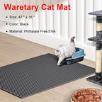 Cat Litter Box Mat: 47"x 36" Waterproof Kitty Cat Litter Trapping Mat, Easy-clean Double-layer Scatter Control Pad Rug (Black)