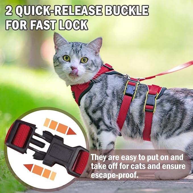 PUPTECK Cat Harness and Leash Set Escape Proof for Walking, Breathable Mash Vest Adjustable Harness for Cats Puppy Small Animals, Reflective at Night, Red Small