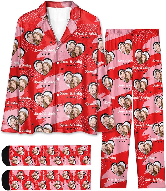 Custom Face Pajamas for Women Men,Personalized Dog Cat Pet Pajamas Set,Christmas Long Sleeve Sleepwear Pjs