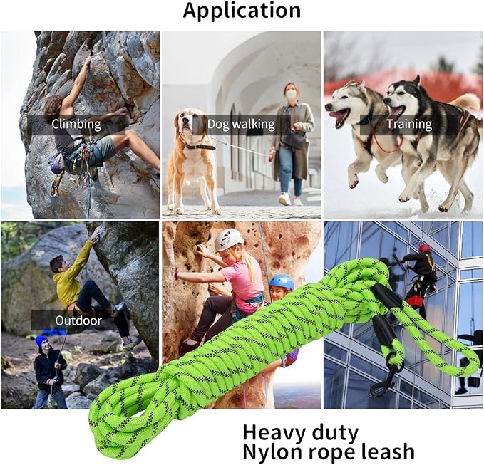 Long Dog Leash for Training 15Ft-Reflective Nylon Rope with Swivel Hook-Recall Agility Lead for Large Small Medium Dogs Outside Walking Hiking-Green