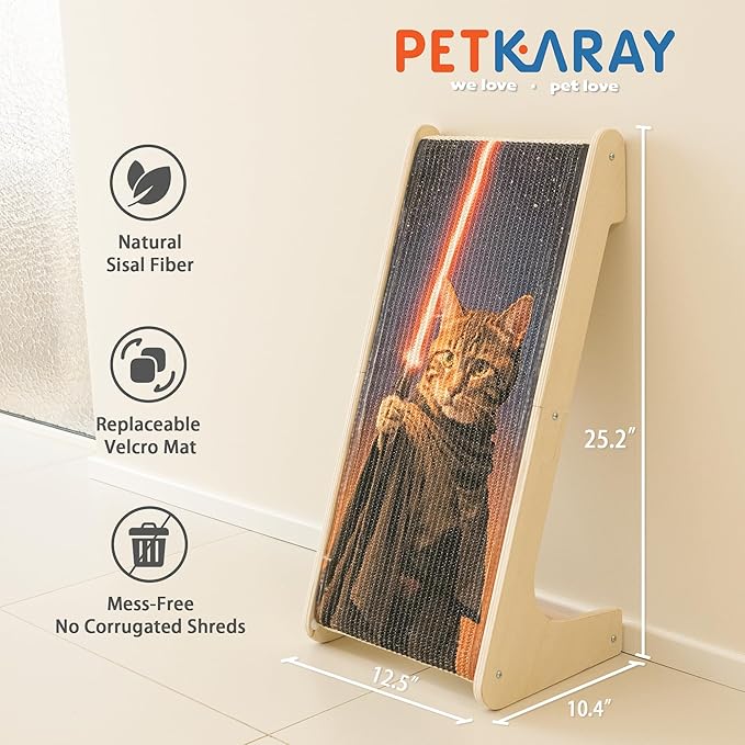 PETKARAY Art Cat Scratcher, 25.2" Sisal Scratching Ramp, L Shaped Scratch Pad for Indoor Cats, Oil Painting Cat Scratching Post
