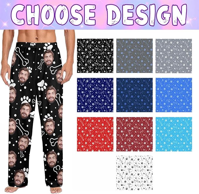 Custom Couple Pajama Pants Sock with Funny Face, Personalized PJ Anniversary Birthday Women Men Pants