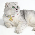 2 Pack Cotton Breakaway Cat Collars Set with Bell and Flower Pendant, Cute Floral Fruit Patterned, Adjustable 7.5-11Inch, Include A Mouse Toy Gift (Vintage+ Small Pink Flower)
