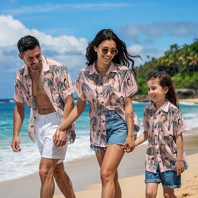 Custom Hawaiian Shirt with Face for Men, Unisex Tropical Beach Shirts Personalized Casual Funny Hawaii Button Down Shirts