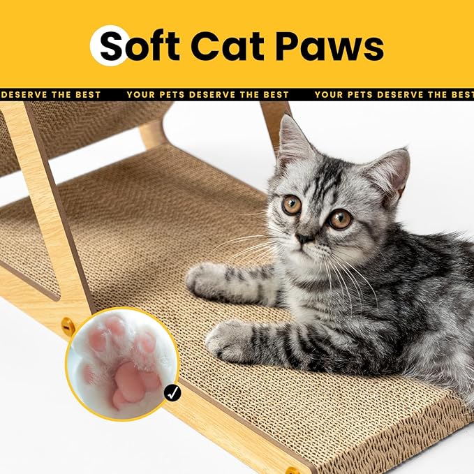 A-Frame Cat Scratching Board, Recycled Cardboard & Wood Frame, Dual-Sided Vertical Horizontal Cat Scratcher for Indoor Kittens, Ideal for Multiple Cats- 2 Pack, Light Wood, Small