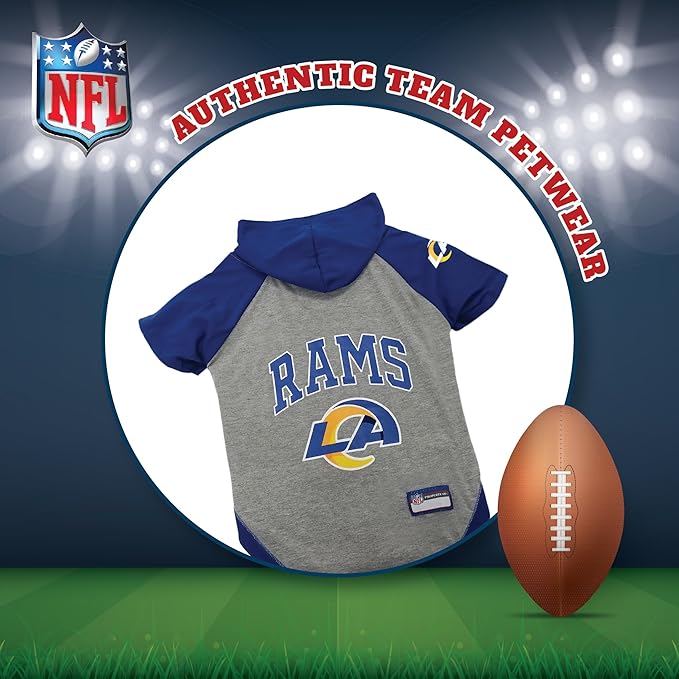 PET Hoodie T-Shirt for Dogs & Cats. NFL Los Angeles Rams Football Licensed Dog Hoody Tee Shirt, X-Small Sports Hoody T-Shirt for Pets Licensed Sporty Dog Shirt