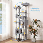 Hey-brother Tall Cat Tree Tower, Heavy Duty Scratching Posts with Large Platforms, Cozy Condos, Big Hammock, Toy Balls, Multi-Level Furniture for Indoor Adult Cats, 80.7 Inches, Light Gray MPJ039W
