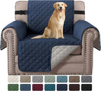 H.VERSAILTEX Reversible Chair Cover for Dogs Pet Water Repellent Sofa Cover Chair Slipcover 2" Thick Strap Slip-Resistant Chair Protector Soft Quilted Seat Width Up to 21"(Armchair, Navy/Beige)