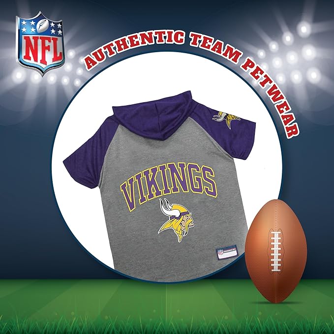 Pets First NFL Minnesota Vikings Hoodie for Dogs & Cats. | NFL Football Licensed Dog Hoody Tee Shirt, Medium| Sports Hoody T-Shirt for Pets | Licensed Sporty Dog Shirt